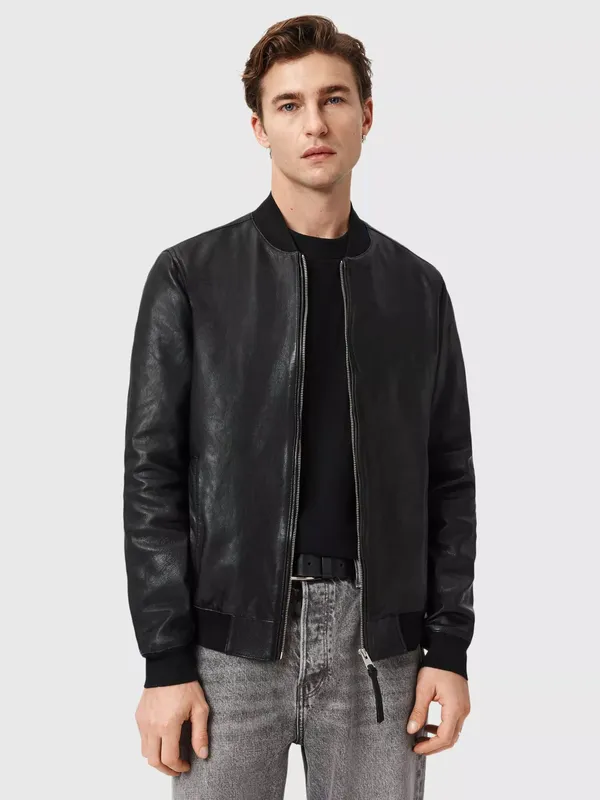AllSaints Morten Leather Bomber Jacket, Black