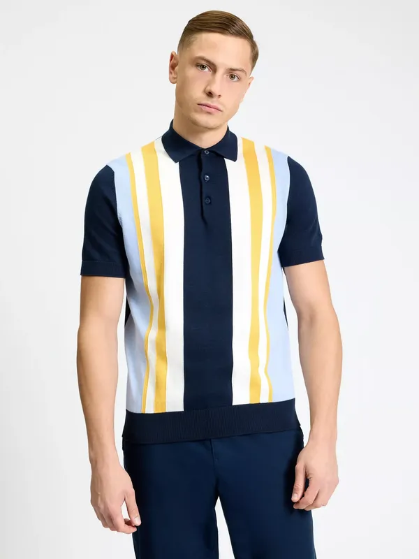 Ben Sherman Cotton Vertical Stripe Polo Shirt, Dark Navy/Multi