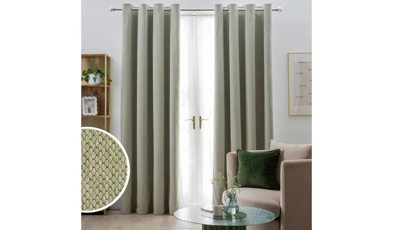 Habitat Textured Plain Blackout Lined Eyelet Curtains -Green