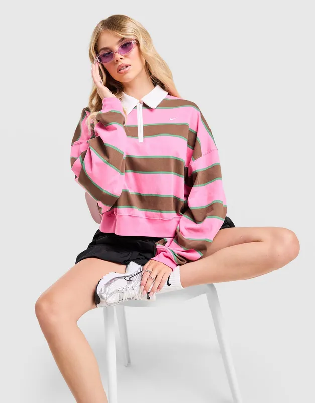 Nike Cropped Stripe Rugby Polo Shirt