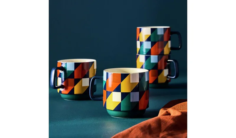Habitat Geo Cube Set of 4 Mugs - Blue