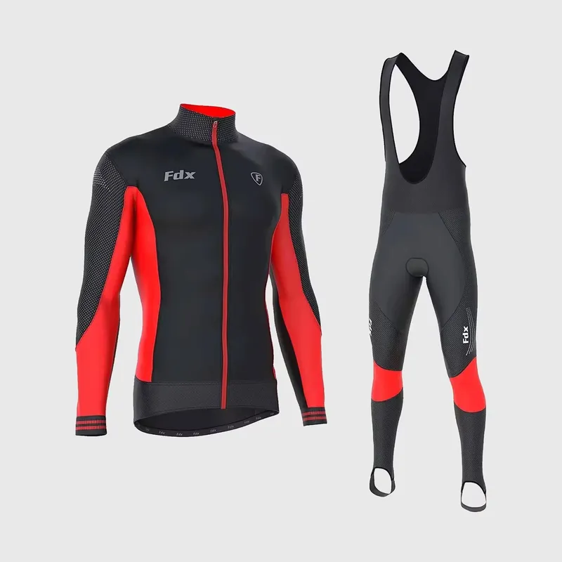 FDX Men's Thermodream Cold Weather Cycling Kit Fleece Jersey and Gel Bib Tights
