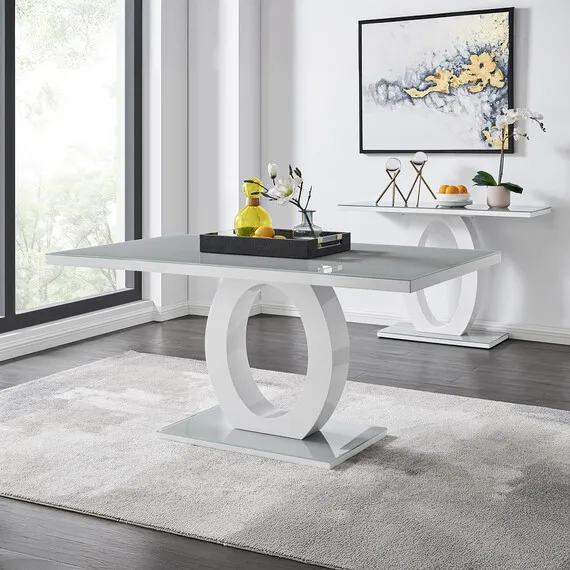 Giovani Grey White Modern High Gloss And Glass Dining Table - Grey