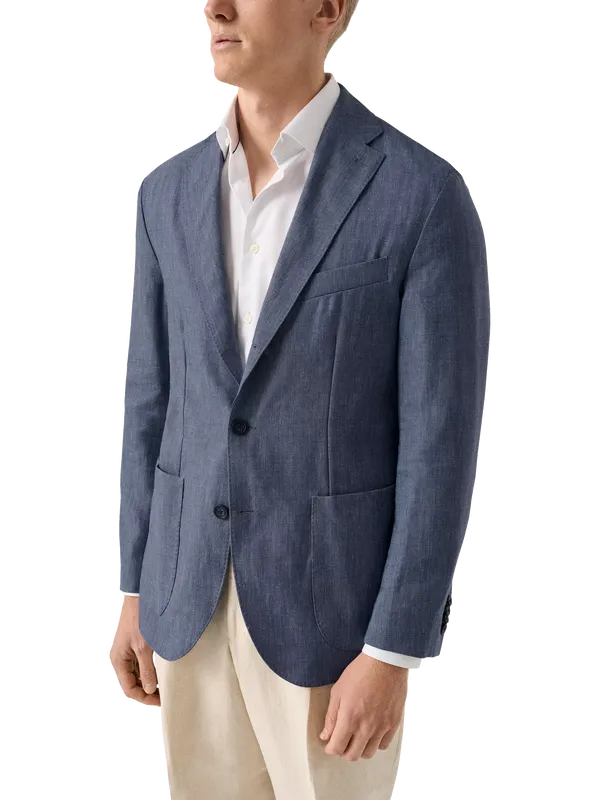 Eton Linen & Wool Blend Soft Jacket, Blue