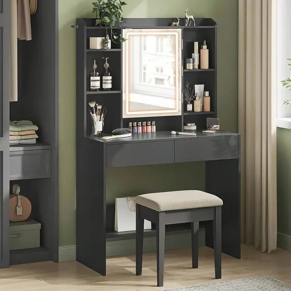 VASAGLE Dressing Vanity Table with LED Lights - Black