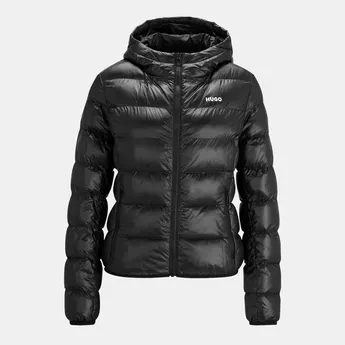 Hugo Women's Famara Red Down Long Sleeve Hooded Short Puffer Jacket