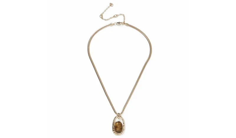 Freedom Brown Stone Gold Tone Pendant Necklace