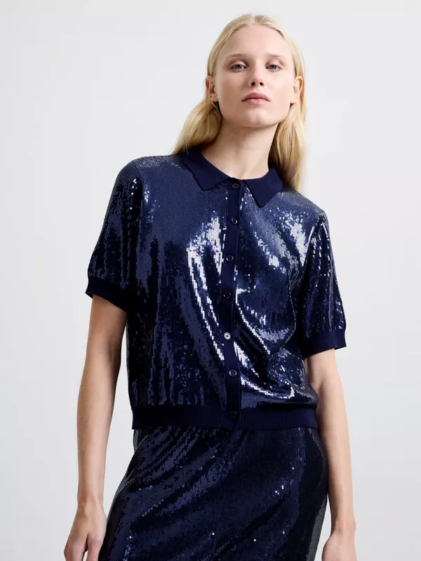 French Connection Hannah Sequin Shirt, Navy