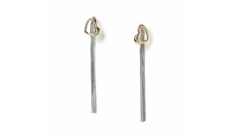 Freedom Gold-tone Mixed Metal Heart Chain Drop Earrings
