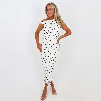 AX Paris Cream And Black Polka Dot Off The Shoulder Midi Dress