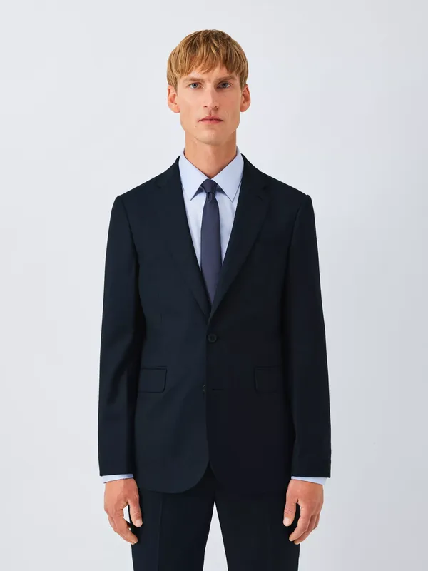 John Lewis Semi Plain Wool Regular Fit Suit Jacket, Navy