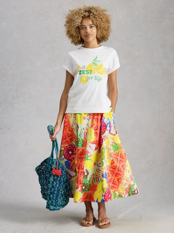 White Stuff Darcie Floral Fruit Print Skirt, Yellow/Multi