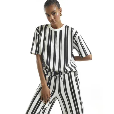 Black Premium Vertical Stripe Boxy T-Shirt