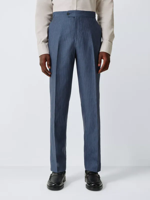 John Lewis Pinstripe Linen Suit Regular Fit Trousers, Navy Stripe