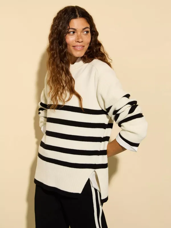 Baukjen Fleur Stripe Wool Rich Jumper, Cream