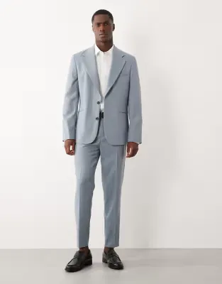 100% summer wool tapered suit trousers in blue