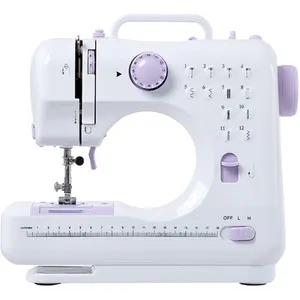 Mini Portable Sewing Machine Featuring 12 Stitch Functions - White & Purple