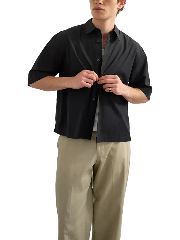Topman Cropped Short Sleeve Cotton Poplin Shirt