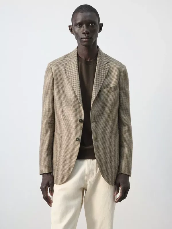Mango Linen Blazer, Brown