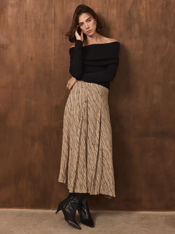 Mint Velvet Spot Print Skirt, Natural