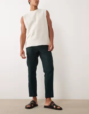 linen mix straight leg trouser with adjustable waist