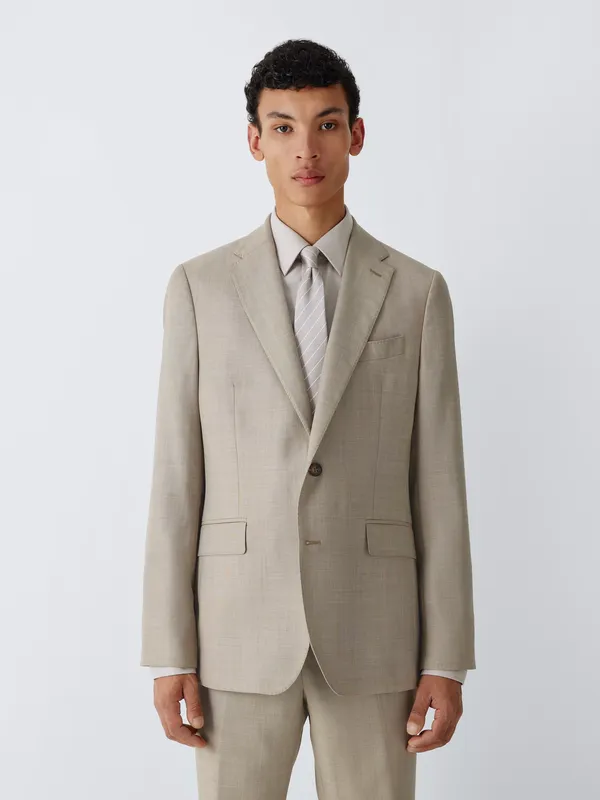 John Lewis Premium Sharkskin Wool Regular Fit Suit Jacket, Neutral