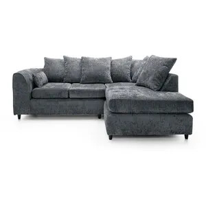 Dynasty Chenille Fabric 4 Seater Corner Sofa - Grey / Right-hand / Chenille, Fabric, Foam