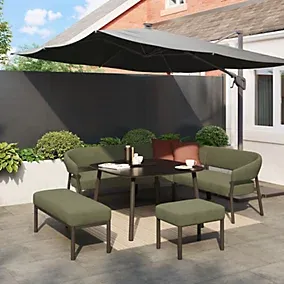 GoodHome Lucala Green Metal 8 Seater Corner Dining set