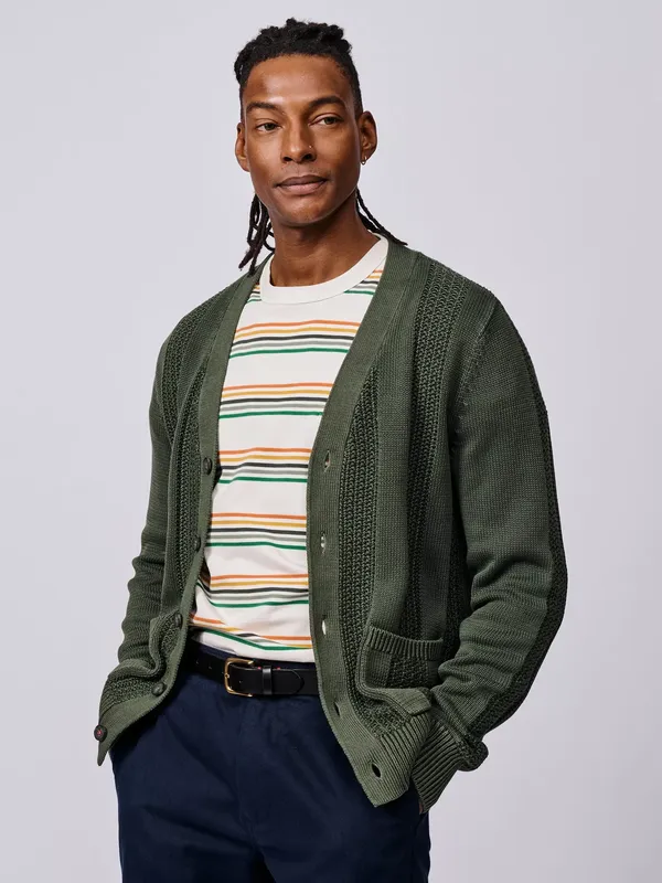 Aubin Lister Cotton Stitch Detail Cardigan, Khaki