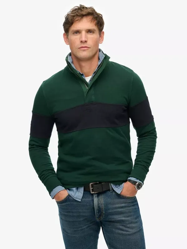 Superdry Cotton Classic Rugby Henley Top, Lauren Navy/White
