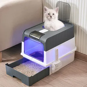 Fully Enclosed UV Sterilization Cat Litter Box - Grey
