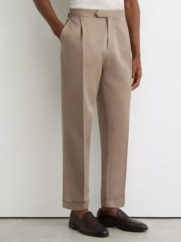Reiss Tapered Cotton Blend Trousers, Taupe Grey