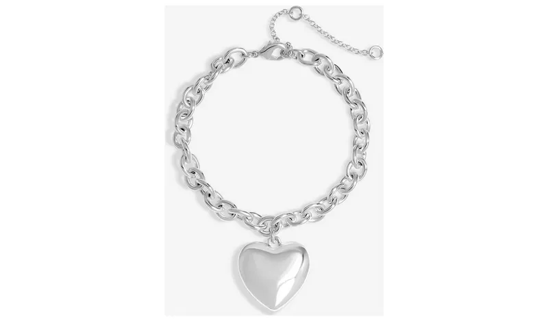 Lipsy Silver Polished Puffed Heart Double Chain Bracelet