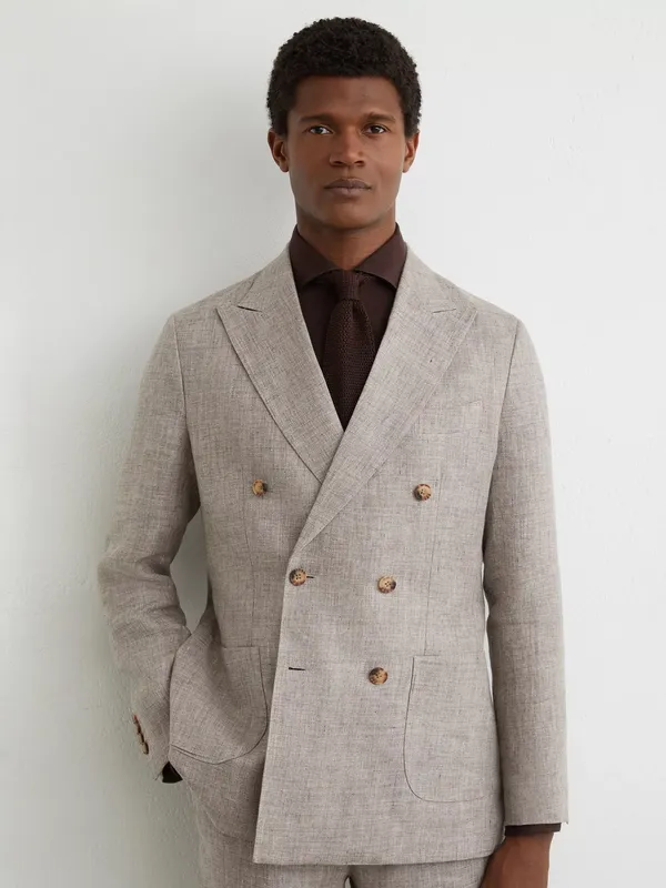 Reiss Amore Tailored Fit Linen Suit Jacket, Taupe Brown