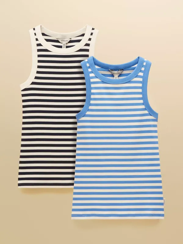 Joules Stripe Ribbed Vest Tops, Pack of 2, Multi