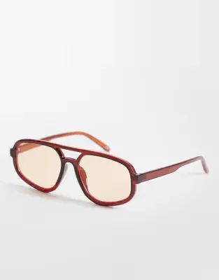 angular aviator light tint sunglasses in crystal brown with light yellow lens