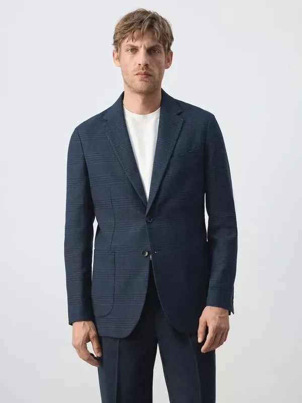 Mango Linen Blend Blazer, Navy