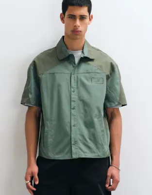 panel detail motocross shirt in khaki