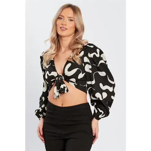 Influence Women's Tie Front Long-Sleeve Crop Top