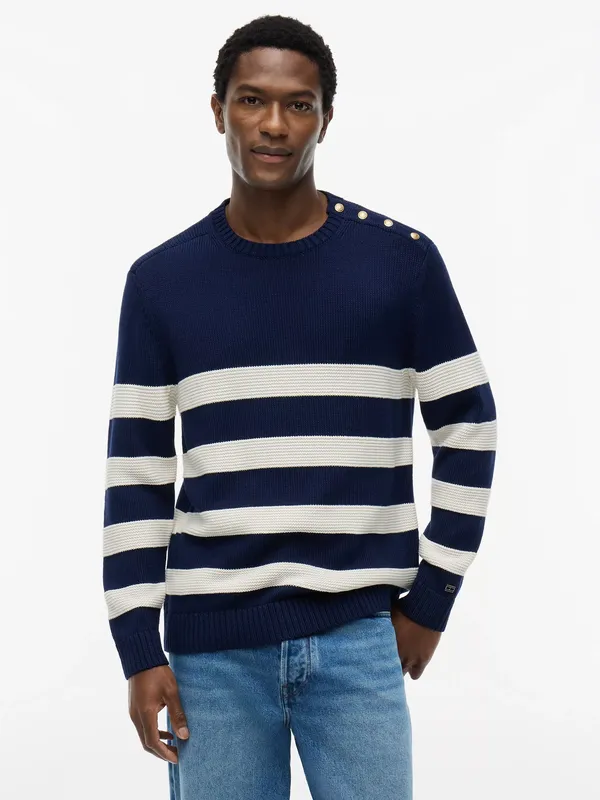 Tommy Hilfiger Breton Stripe Cotton Jumper, Blue/White