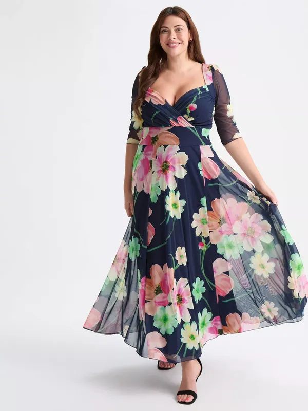 Scarlett & Jo Elizabeth Floral Maxi Dress, Navy/Pink