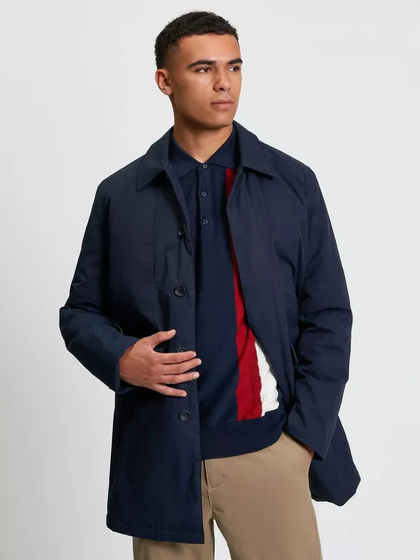 Ben Sherman Waxed Cotton Car Coat, Dark Navy