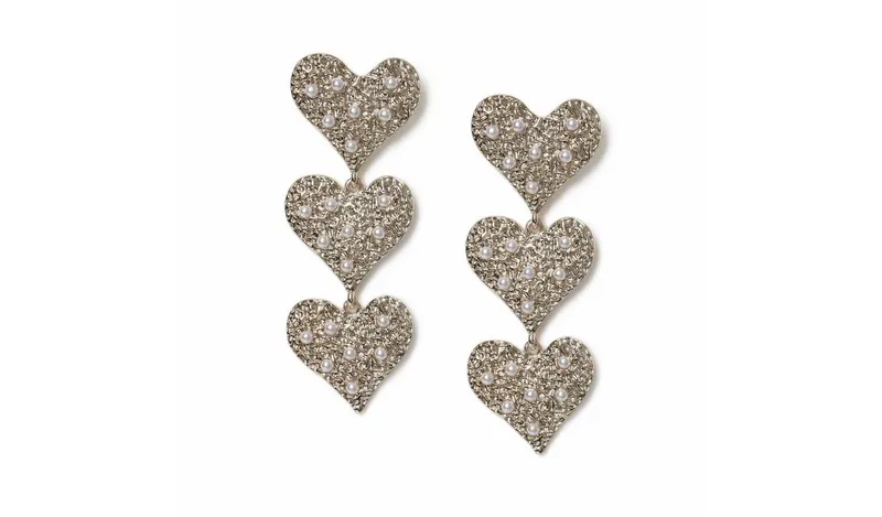 Freedom Gold Tone Pearl Textured Triple Heart Drop Earrings