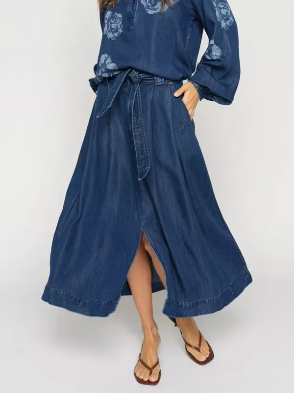 MOS MOSH Koda Button Down Denim Midi Skirt, Dark Blue