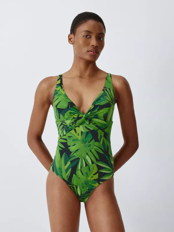 John Lewis Grenada Twist Front Swimsuit, Green Palm