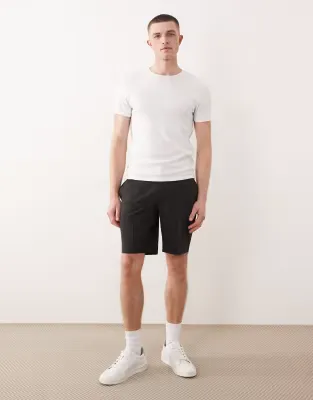 tailored comfort stretch slim shorts in charcoal with elasticated waist