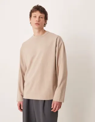 breatheMAX™ heavyweight oversized long sleeve t-shirt in stone cotton blend