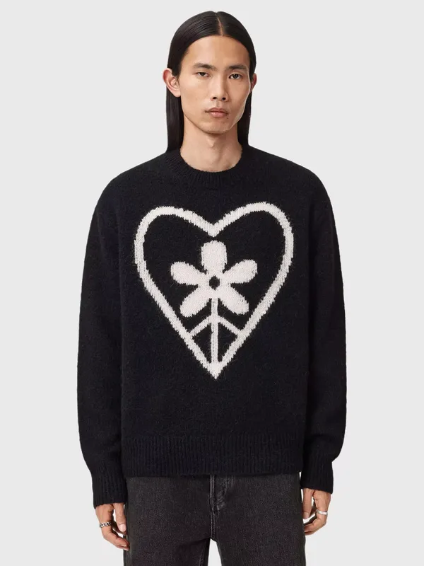 AllSaints Finden Wool Blend Floral Heart Crew Neck Jumper