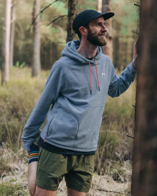 Passenger Clothing Point Grid Polar Fleece Hoodie - Grey Marl