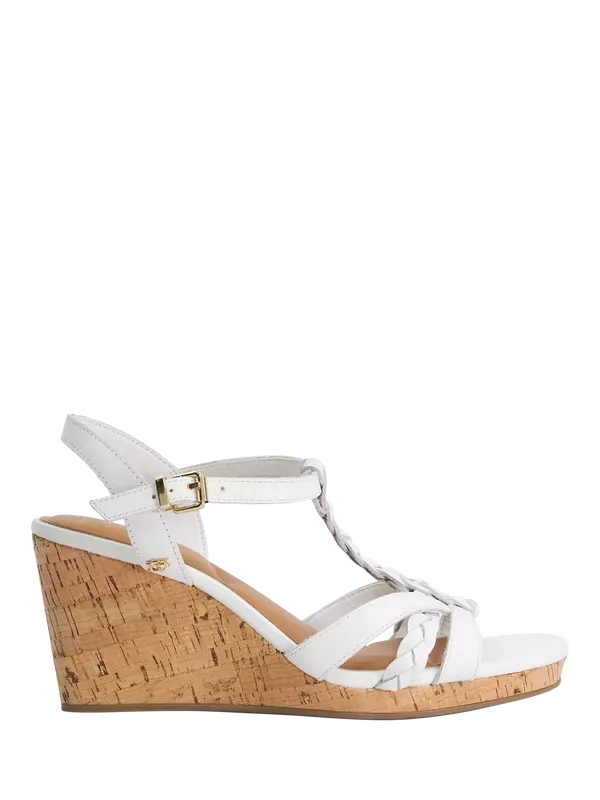 Dune London Karly Wide Fit Leather Cork Wedge Heel Sandals